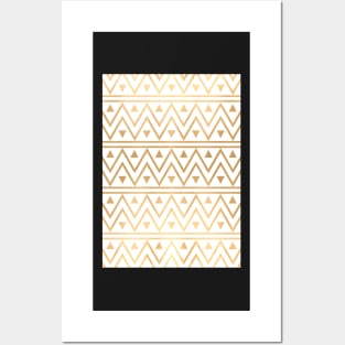 White & Gold Chevron Pattern Posters and Art